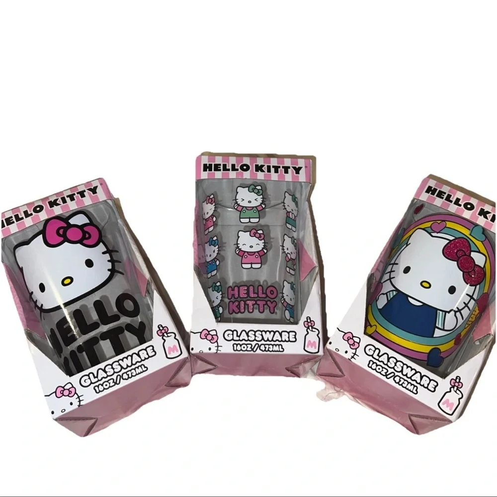Lot Of 3 Diff 16 Oz Glassware Hello Kitty NIB